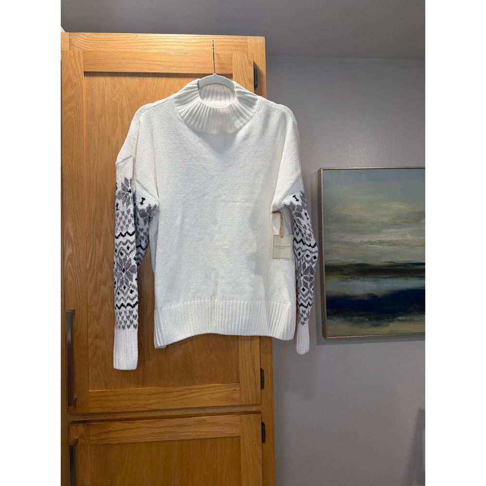 Christian Siriano New York Womens White Fair Isle Sleeve Mock Neck Sweater Large